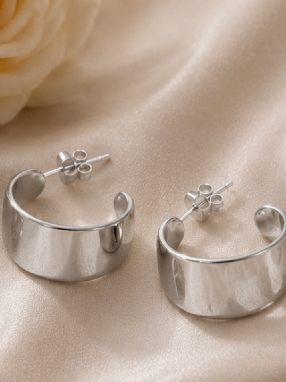 Silver Wide Hoop Stud Earrings ✨